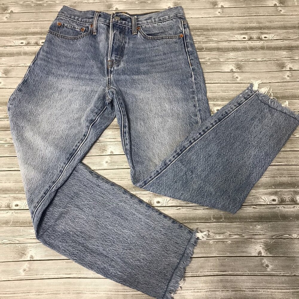 Levi's Premium Wedgie Jeans Women's 27 High Rise Blue Denim Button Fly Raw Hem